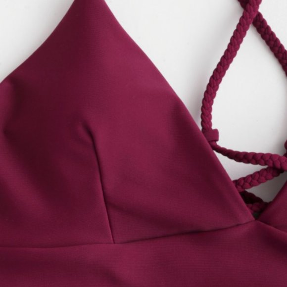NWT ZAFUL Braided Straps Lace Up Bikini Top - Picture 3 of 5